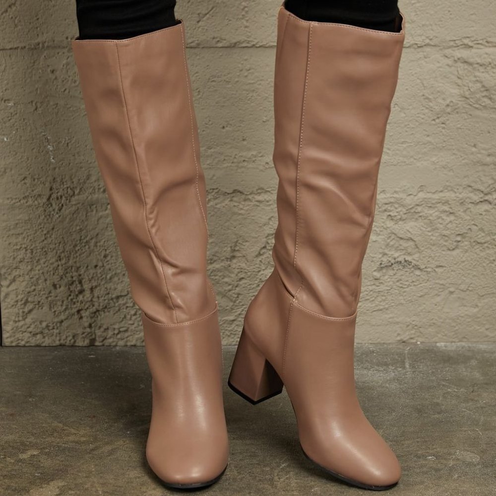 Block Heel Knee High Boots in Mocha